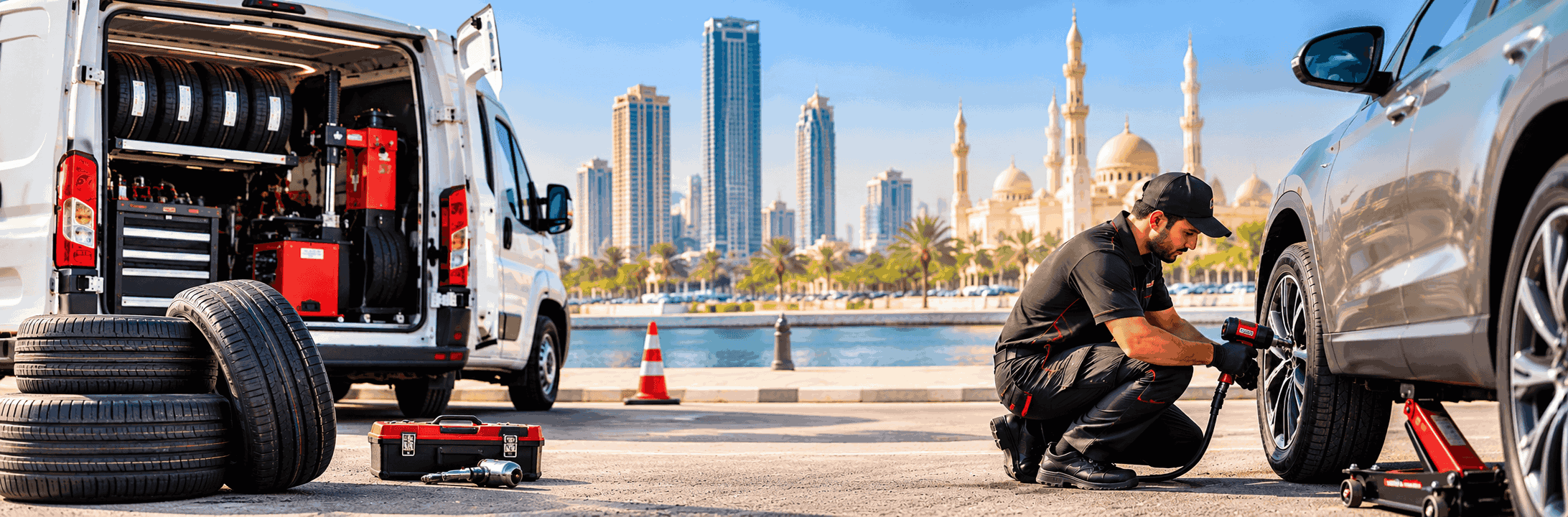 خدمة تركيب الإطارات المتنقلة في الشارقة وعجمان: كيف تعمل وما هي تكلفتها